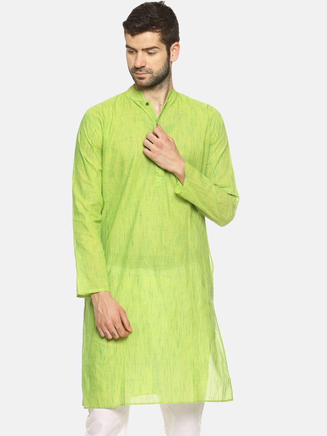 

PAROKSH Men Green Solid Straight Kurta