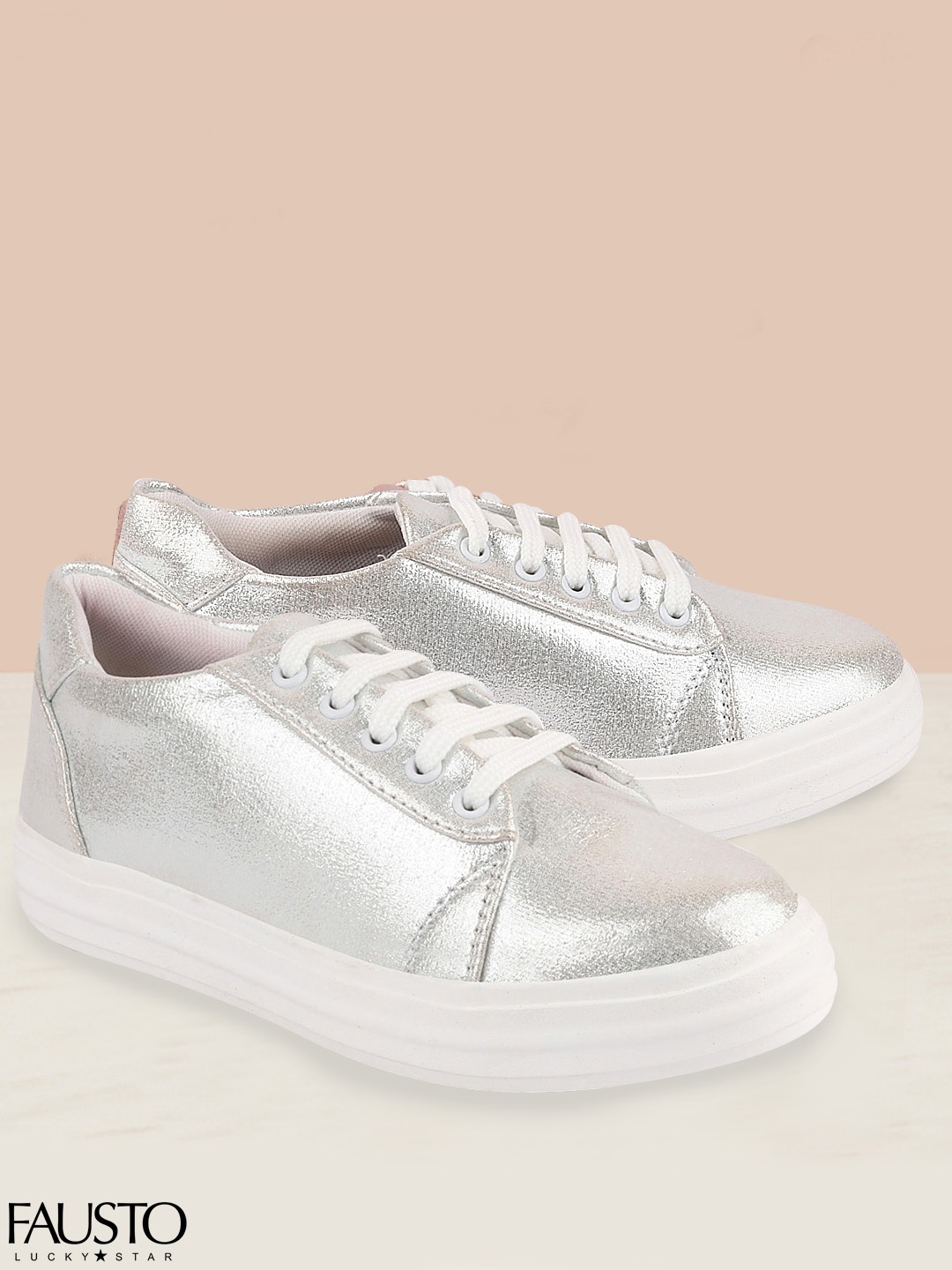 

FAUSTO Women Silver-Toned Lightweight Sneakers