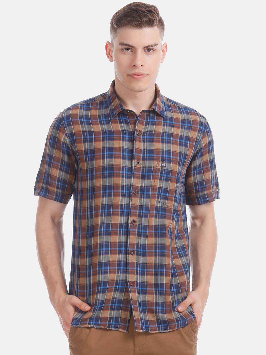 

Arrow Sport Men Blue & Brown Regular Fit Checked Casual Shirt