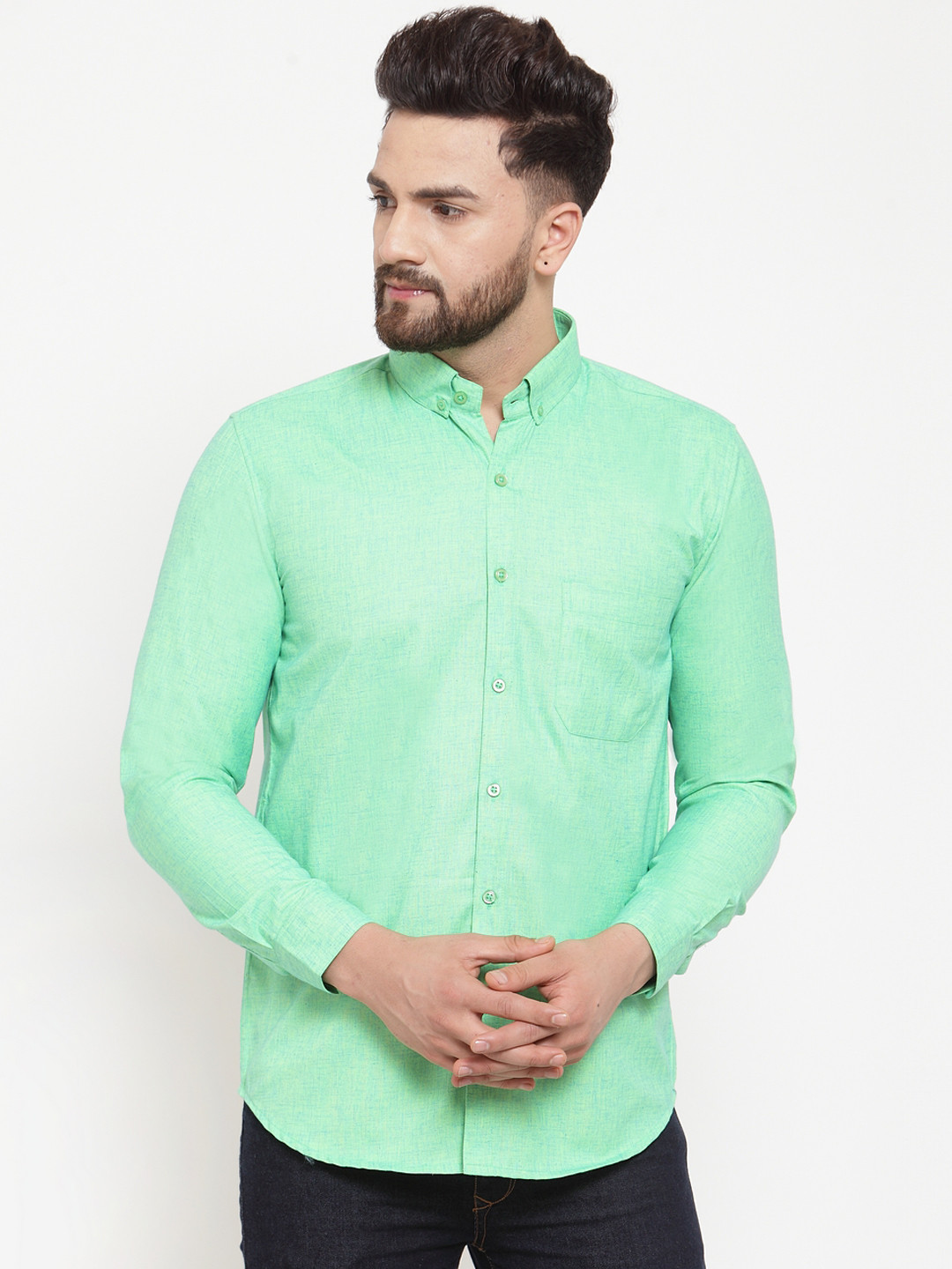 

JAINISH Men Green Classic Slim Fit Solid Casual Shirt
