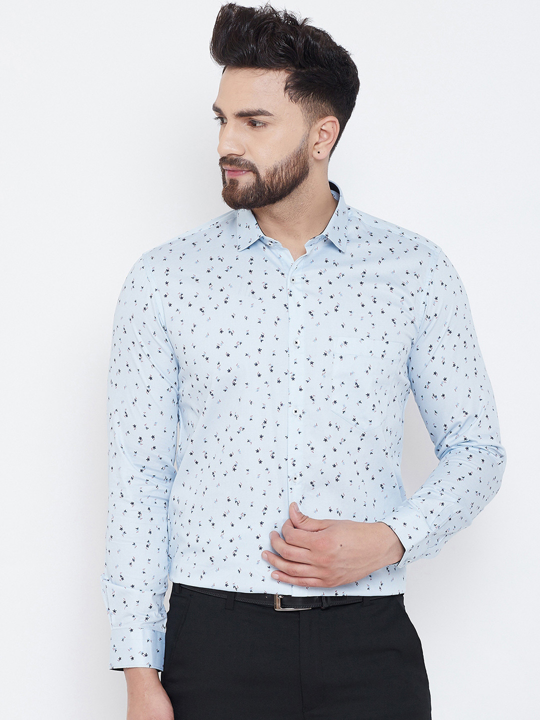

Canary London Men Blue Smart Slim Fit Printed Semiformal Shirt