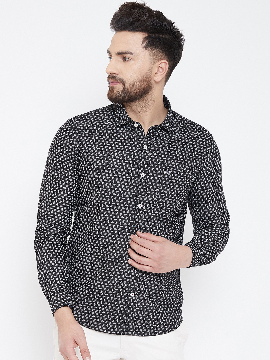 

Canary London Men Black Smart Slim Fit Printed Casual Shirt