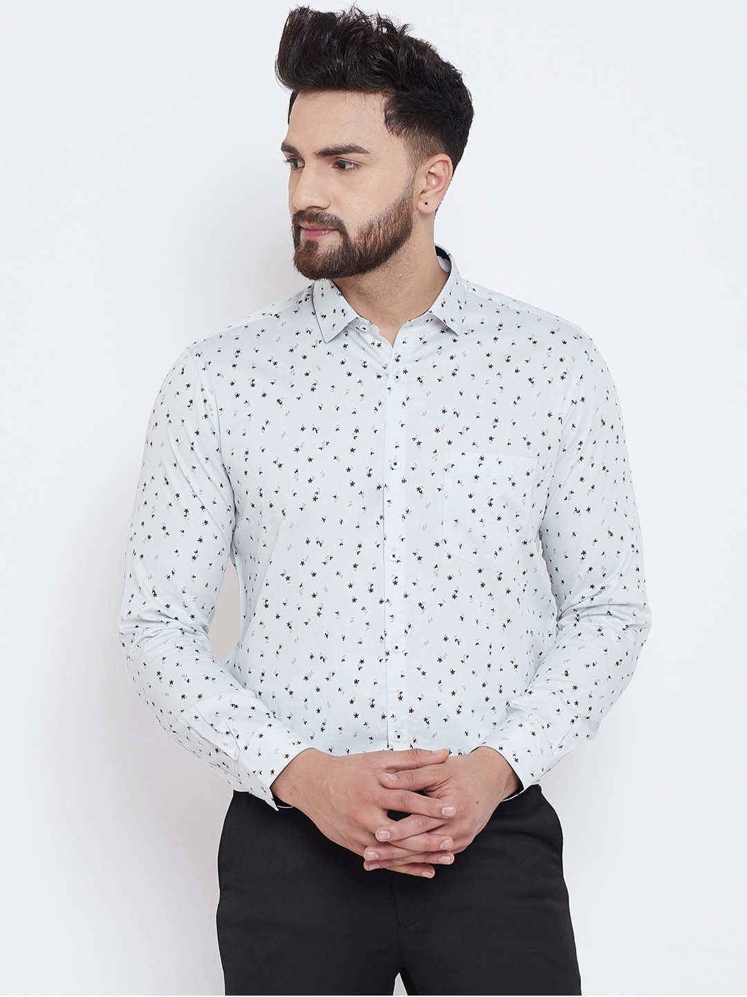 

Canary London Men White & Grey Slim Fit Printed Semiformal Shirt