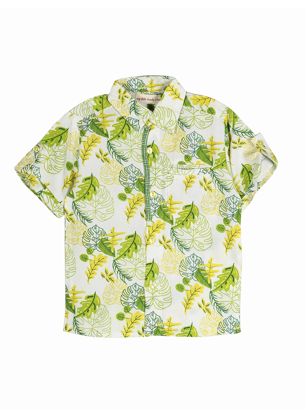 

My Little Lambs Boys Off-White & Green Regular Fit Printed Casual Shirt