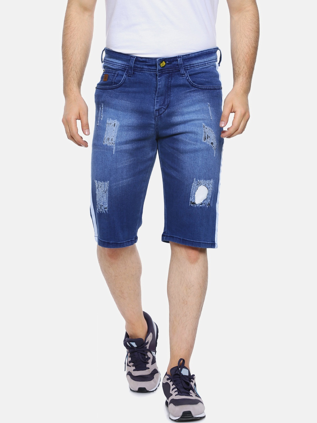 

Campus Sutra Men Navy Blue Slim Fit Washed Denim Shorts