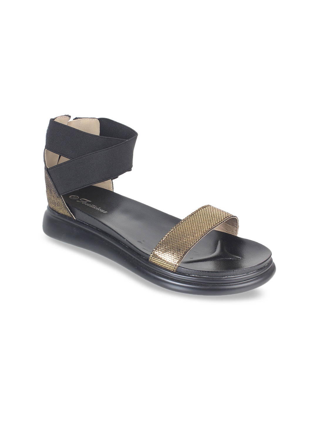

Footilicious Women Gold-Toned & Black Textured Flatforms