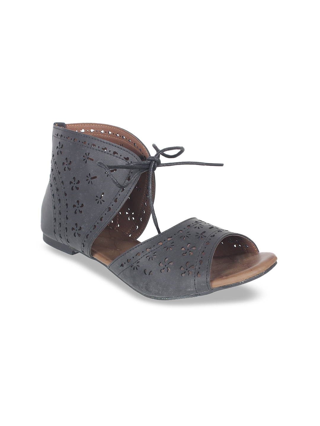 

Footilicious Women Black Textured Open Toe Flats