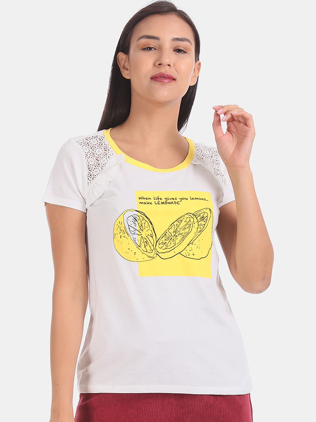 

Sugr Women White Printed Pure Cotton Top
