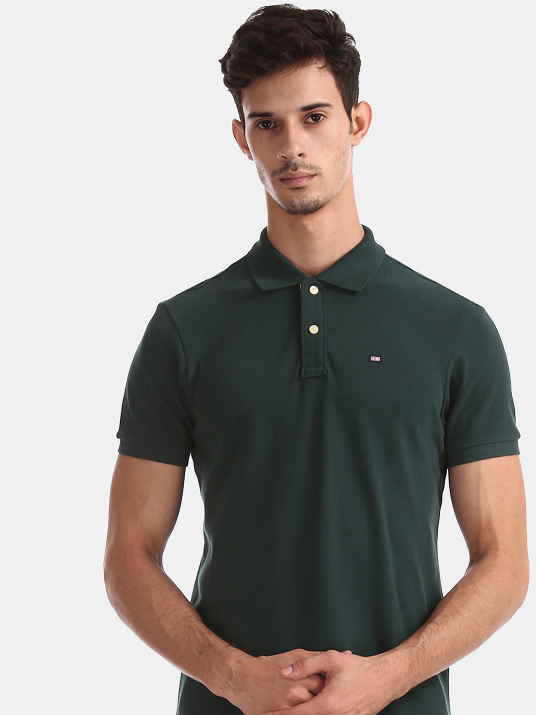 

Arrow Sport Men Green Solid Polo Collar Pure Cotton T-shirt