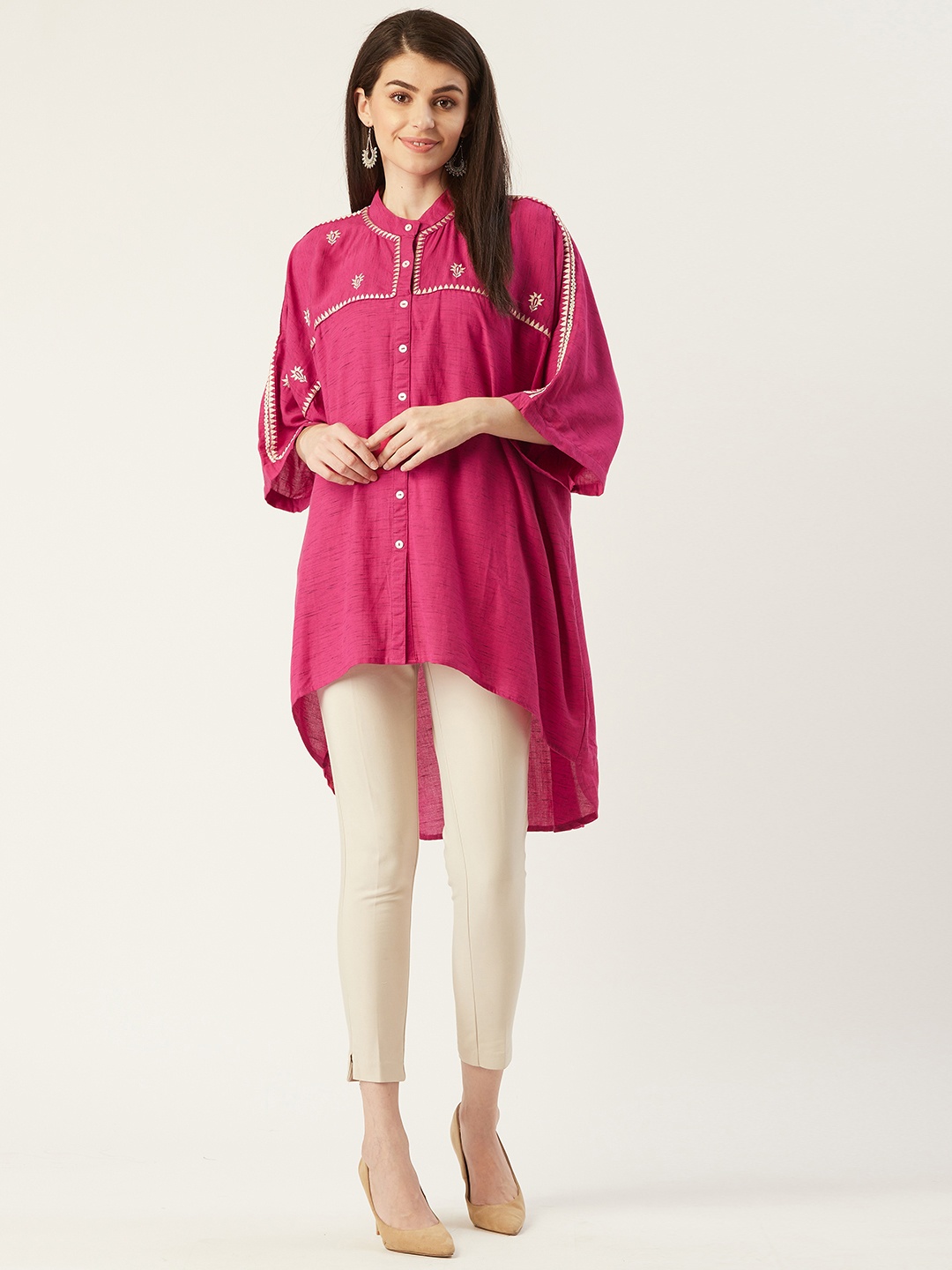 

PINKSKY Women Magenta Solid High-Low Tunic