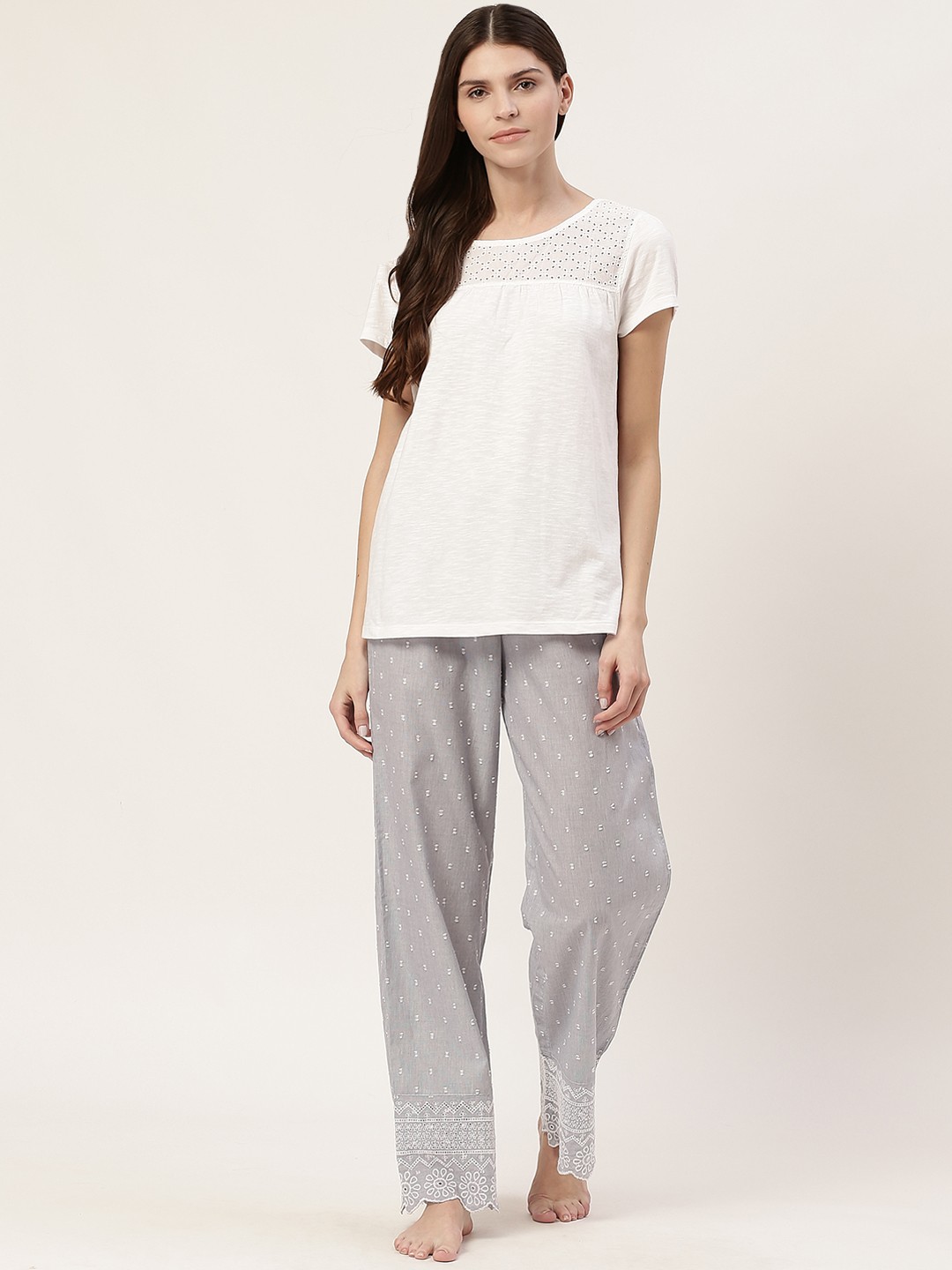 

Marks & Spencer Women Off-White & Blue Solid Nightsuit