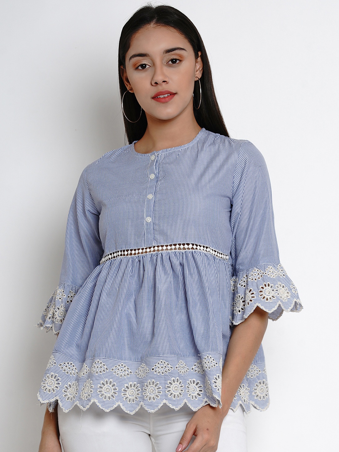 

Bhama Couture Women Blue Striped Top
