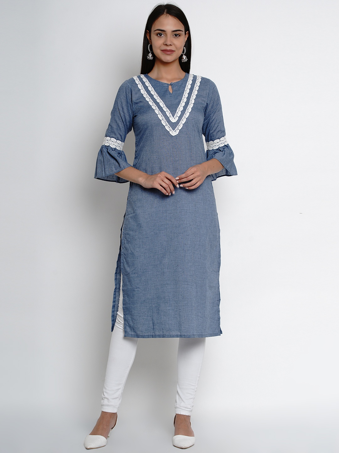 

Bhama Couture Women Blue Yoke Design Straight Kurta