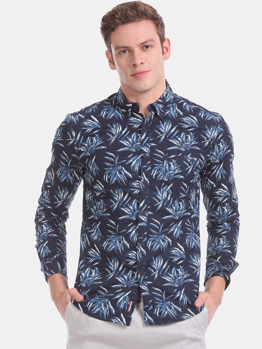 

Aeropostale Men Navy Blue Regular Fit Printed Casual Shirt