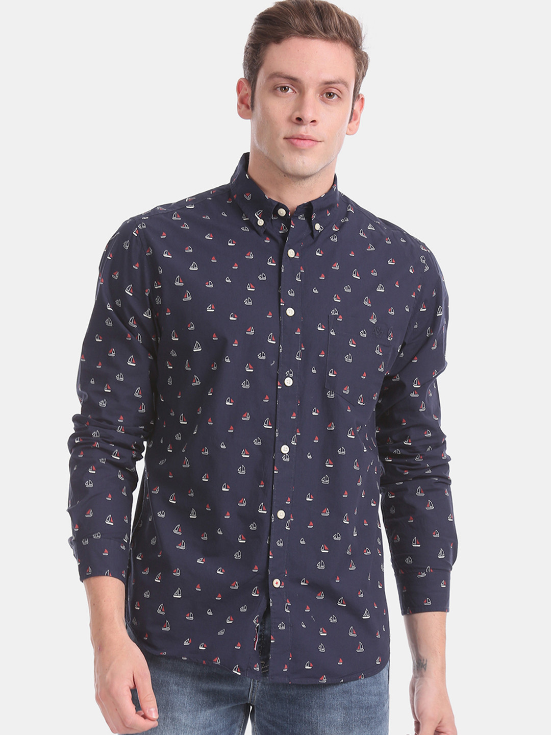 

Aeropostale Men Navy Blue Regular Fit Printed Casual Shirt
