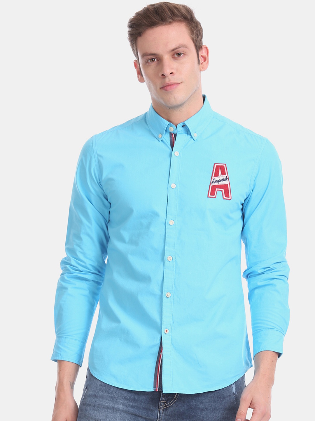 

Aeropostale Men Blue Slim Fit Solid Casual Shirt