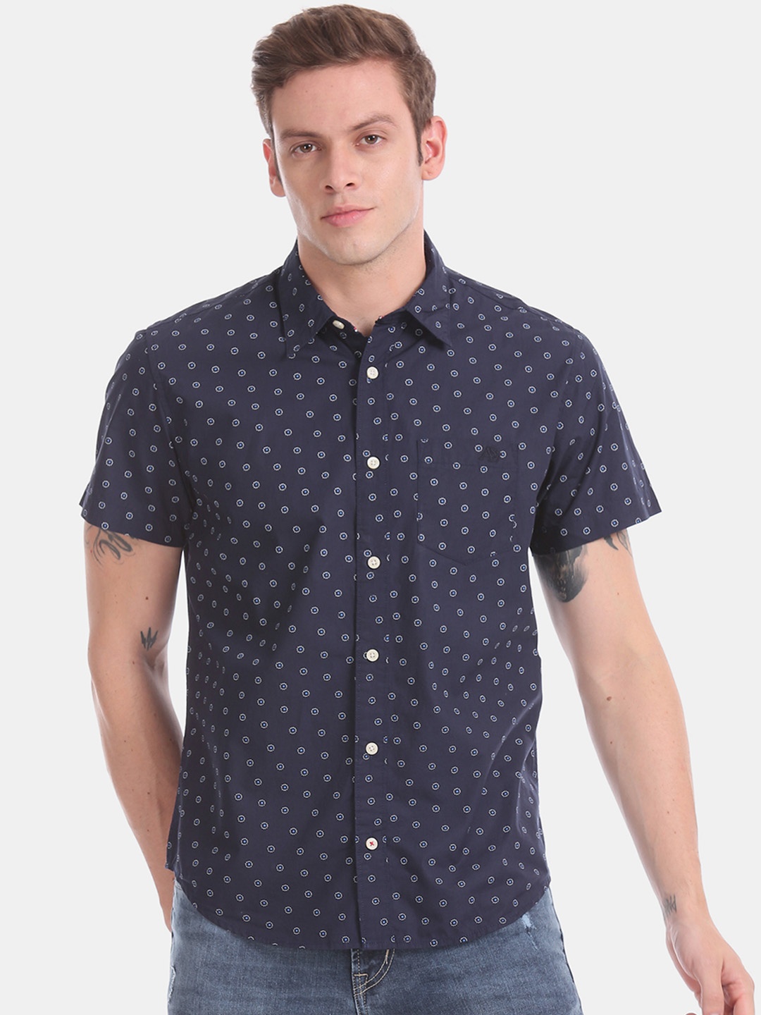 

Aeropostale Men Navy Blue & White Regular Fit Printed Casual Shirt