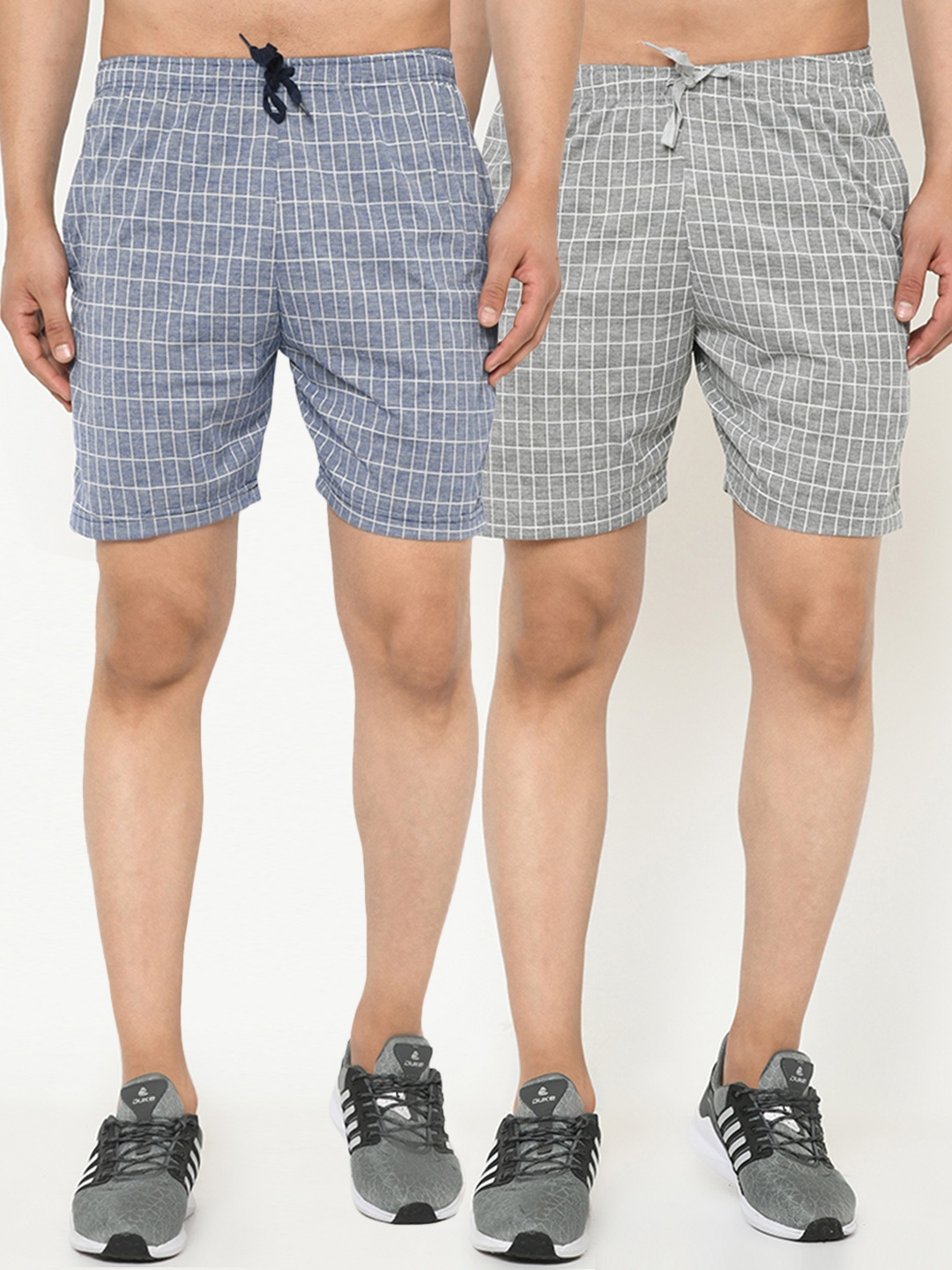 

VIMAL JONNEY Men Pack of 2 Checked Regular Fit Shorts, Blue