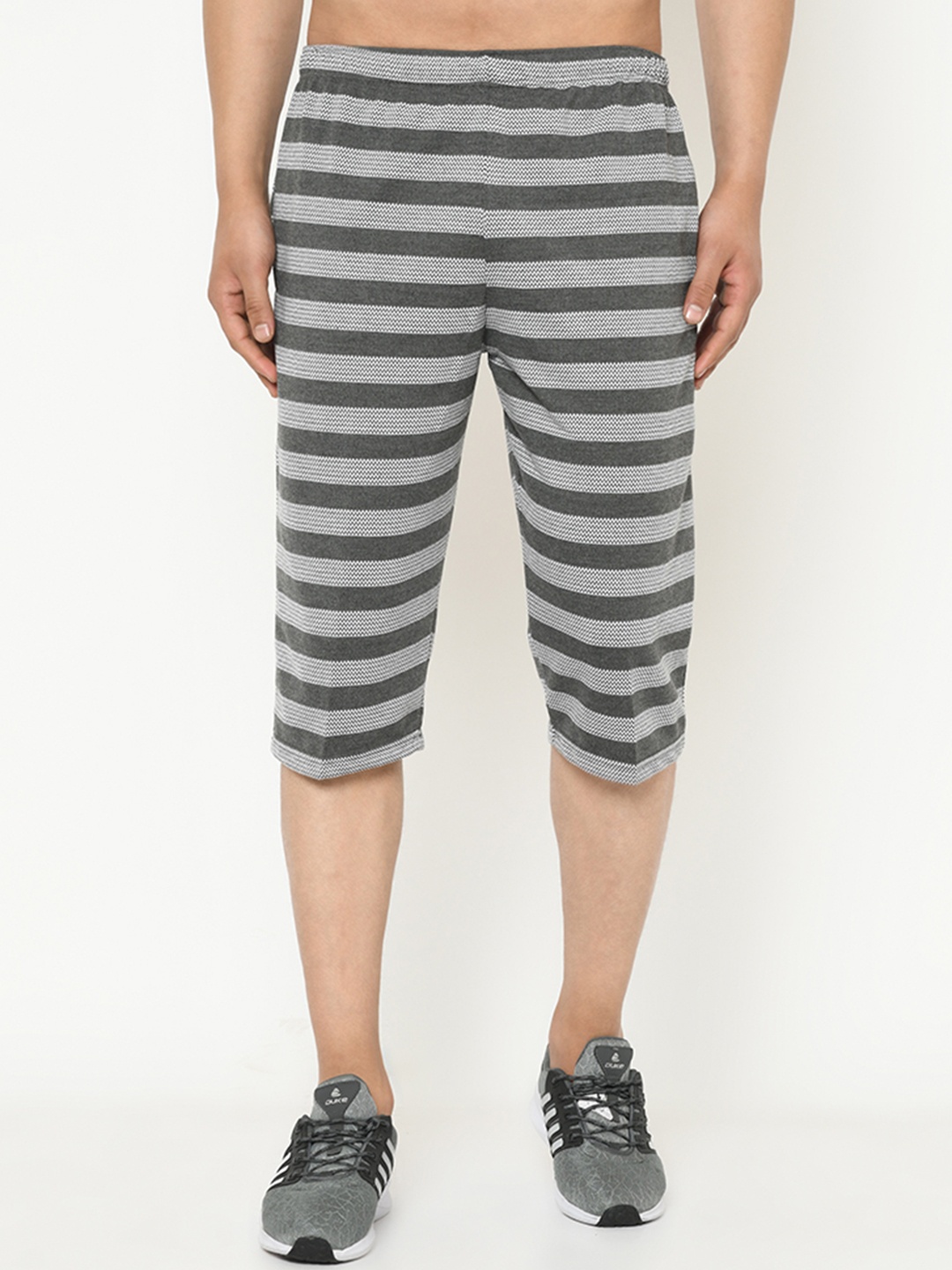 

MACK JONNEY Men Grey & White Striped Regular Fit Shorts