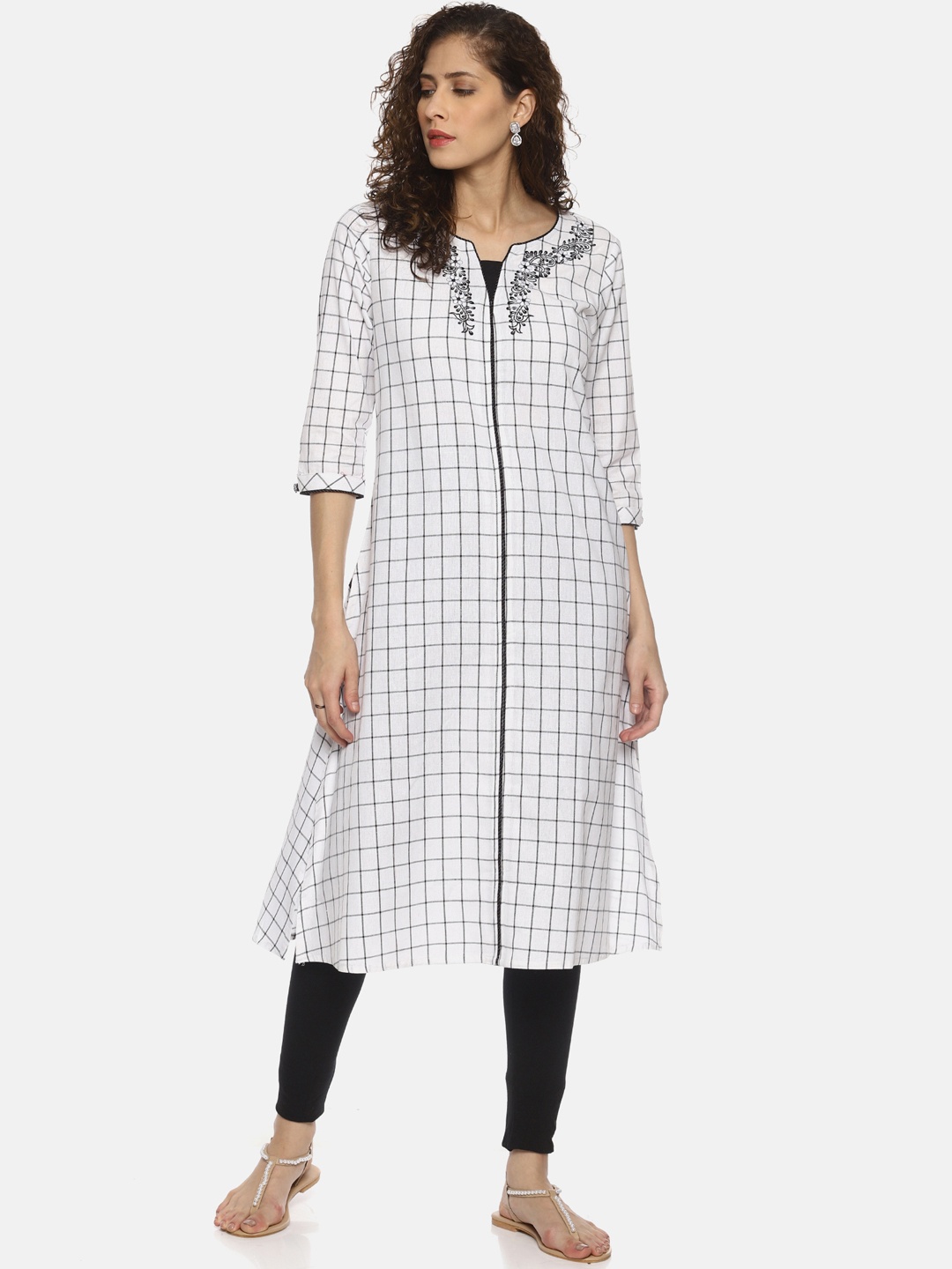 

La Bele Women White & Black Checked Straight Kurta