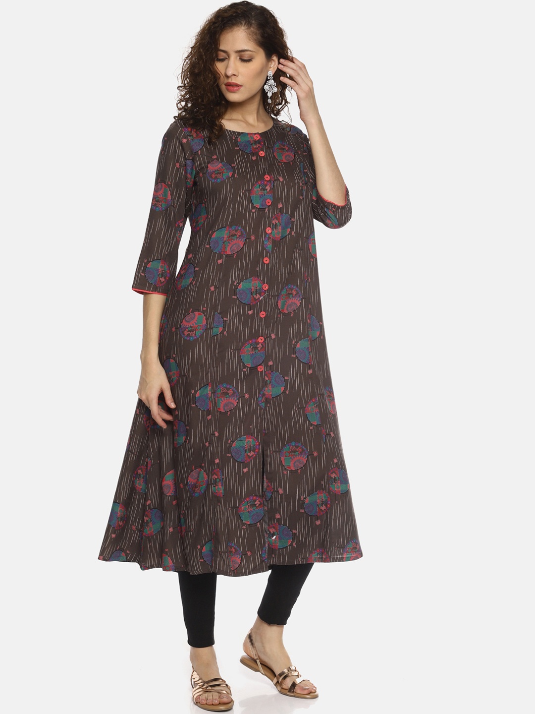 

La Bele Women Brown & Pink Printed A-Line Kurta