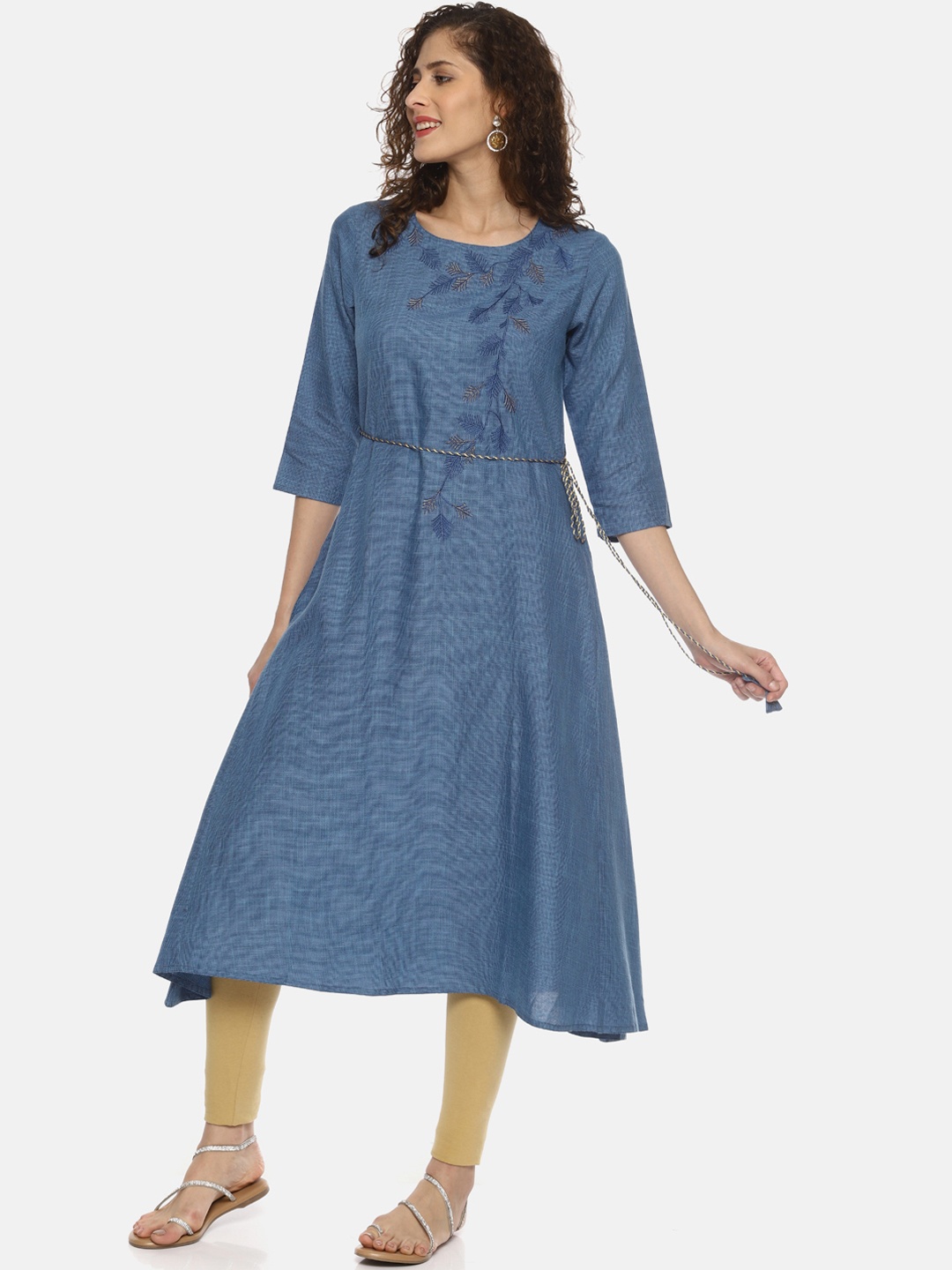 

La Bele Women Blue Embroidered A-Line Kurta