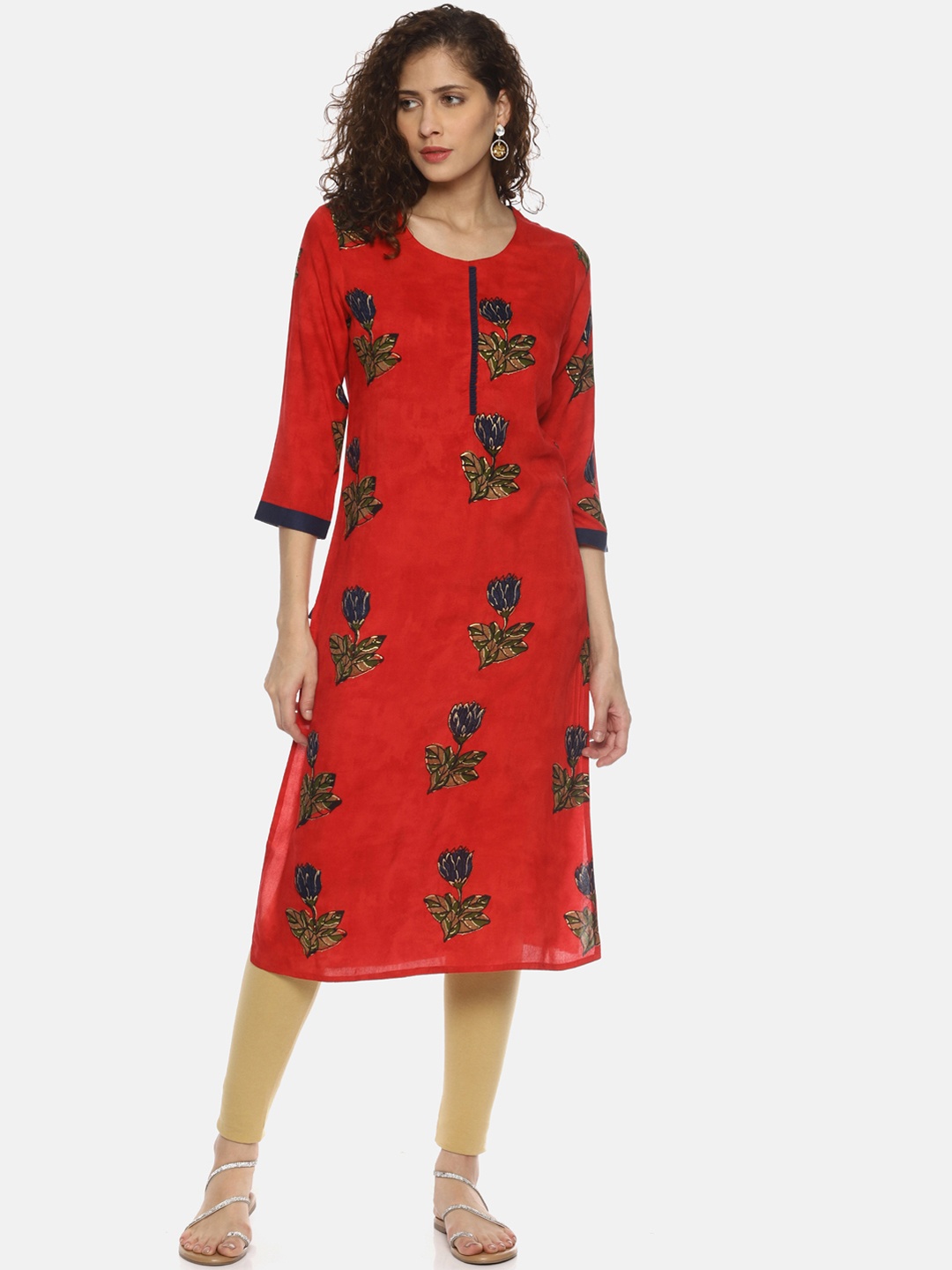 

La Bele Women Red & Navy Blue Printed Straight Kurta