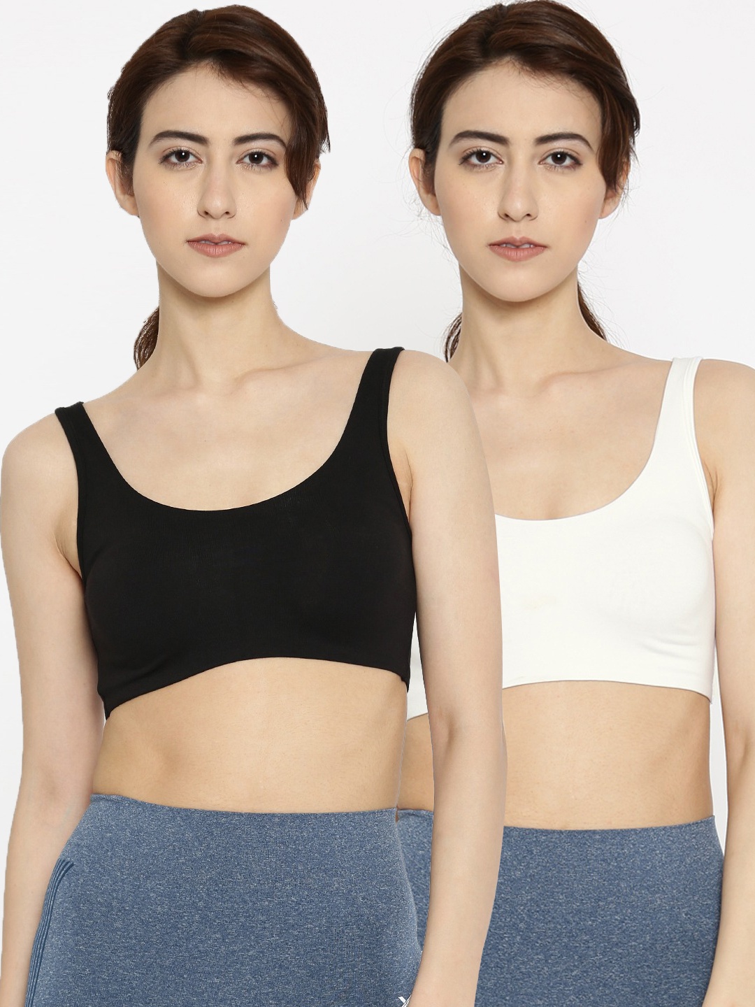 Enamor White Pack Of 2 Solid Non-Wired Non Padded Sports Bra