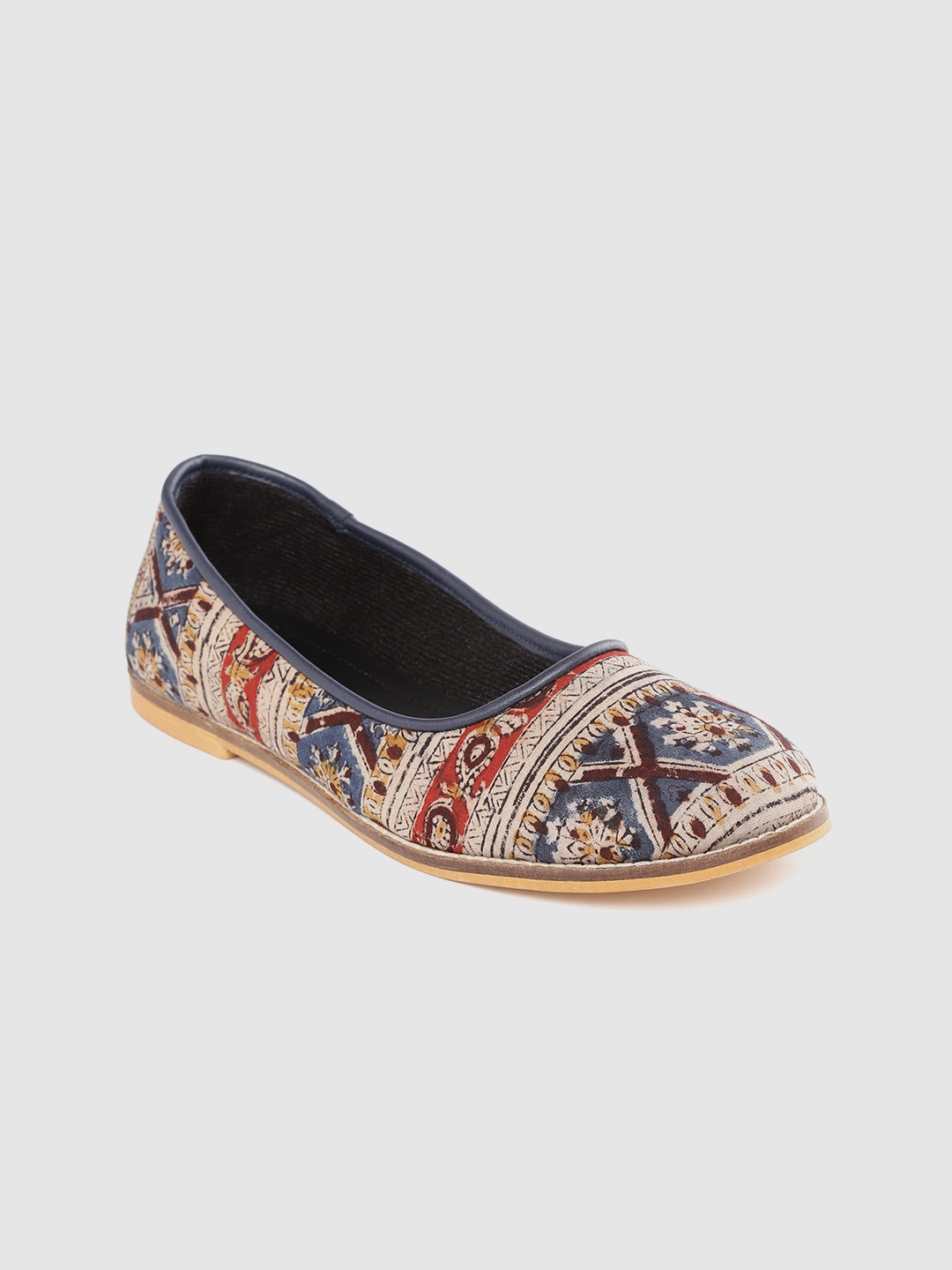 

Ekta Women Beige & Navy Blue Printed Handcrafted Ballerinas