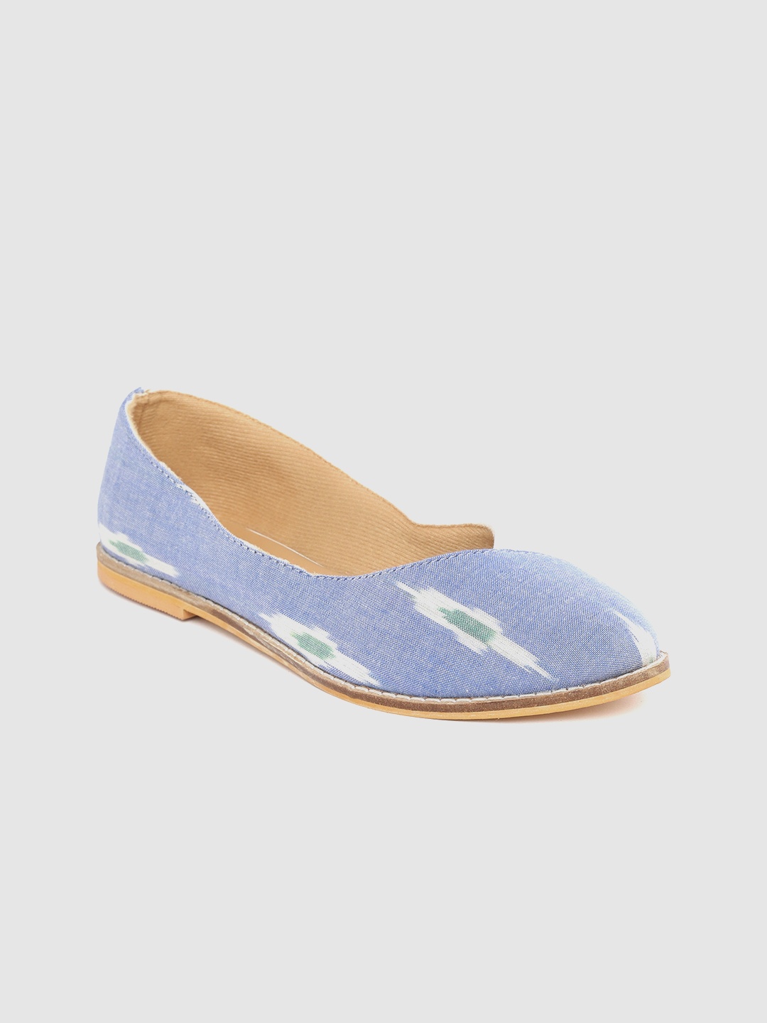 

Ekta Women Blue & White Ikat Woven Design Handcrafted Ballerinas