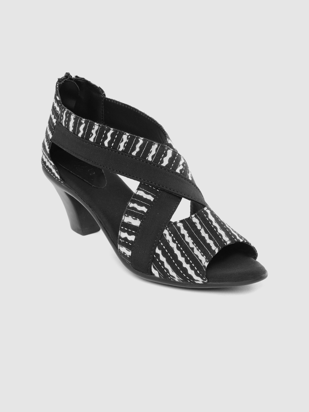 

Ekta Women Black & White Bagru Striped Handcrafted Block Heels