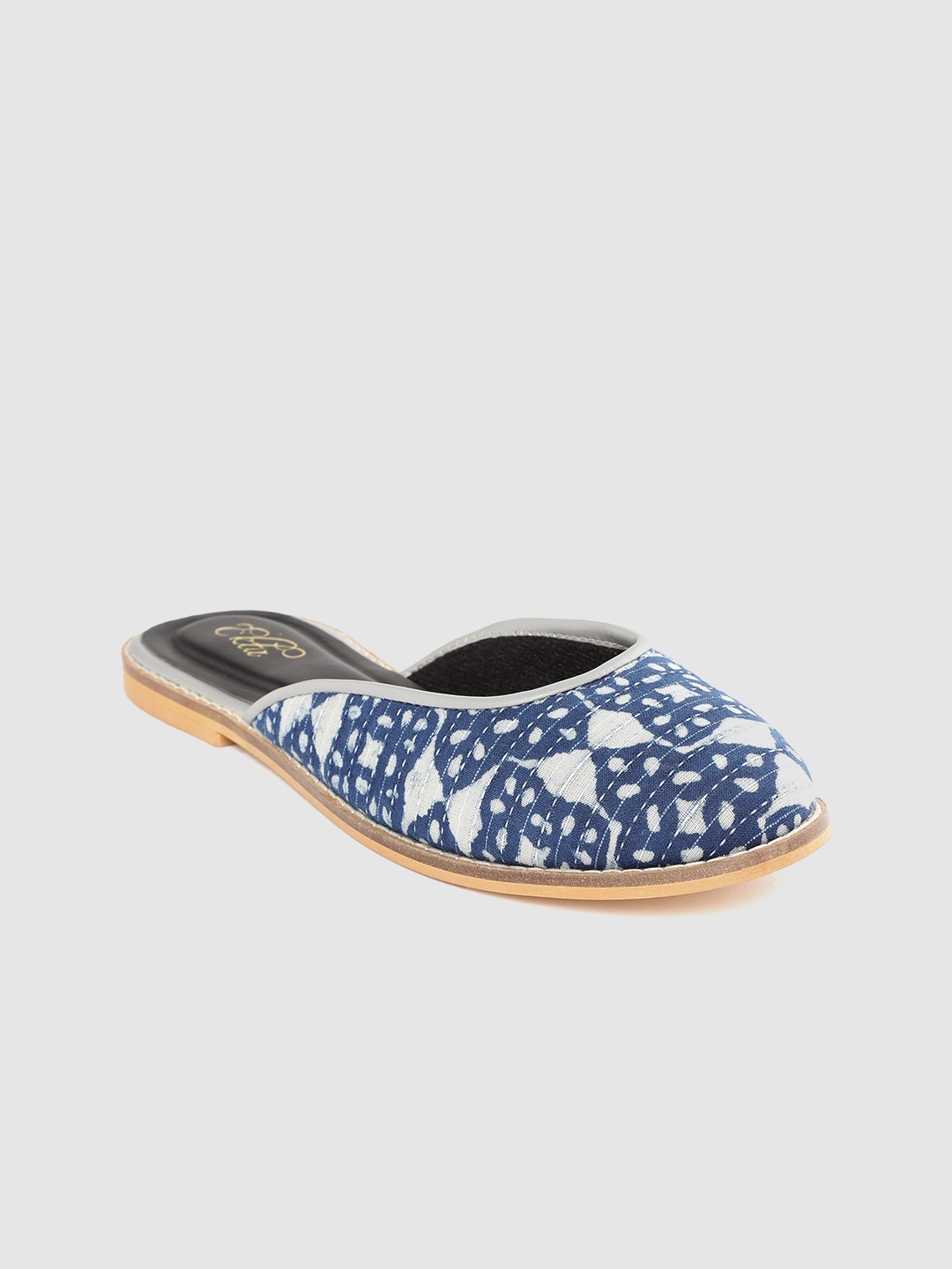 

Ekta Women Blue & White Bagru Kites Handcrafted Printed Mules