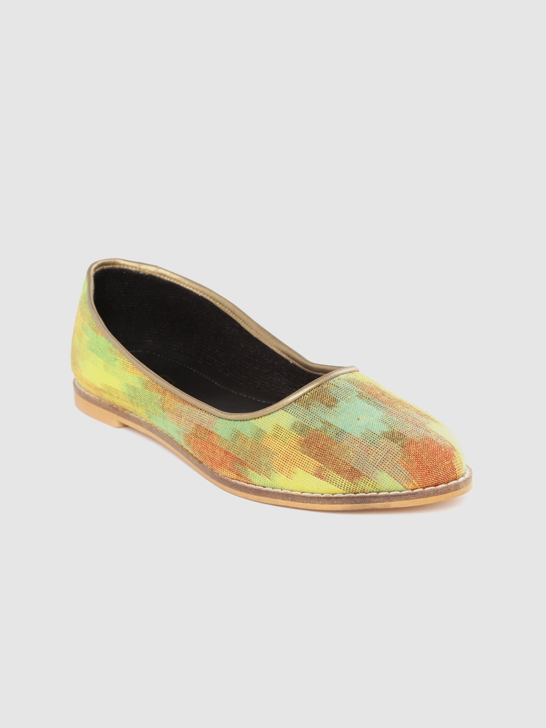 

Ekta Women Yellow & Sea Green Woven Design Handcrafted Ballerinas