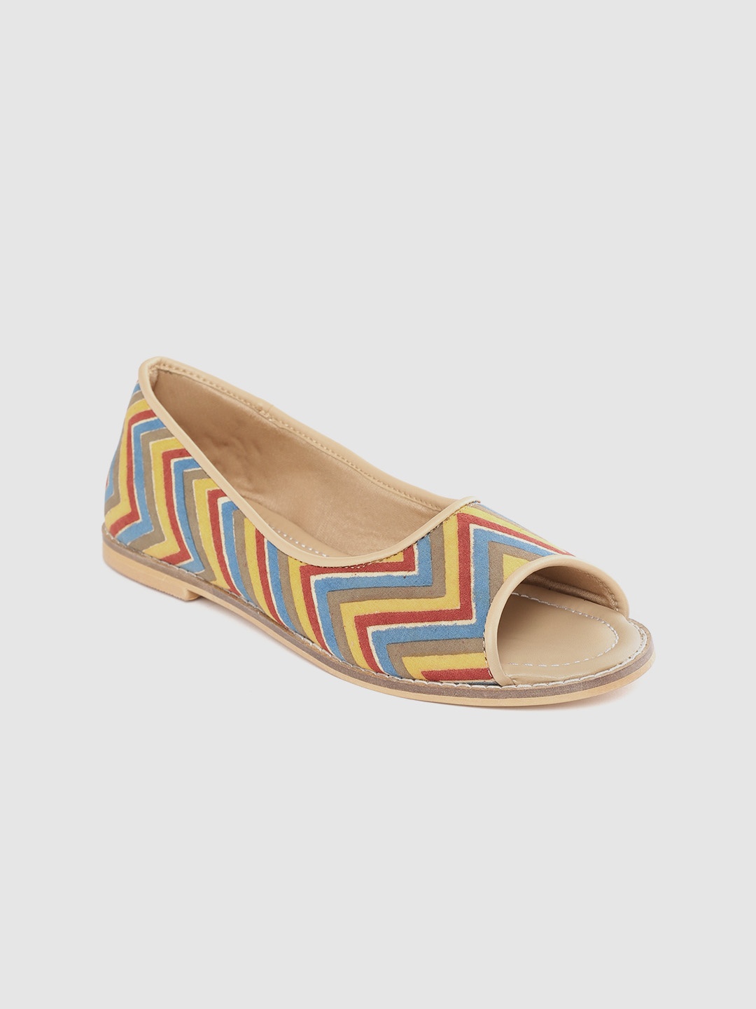

Ekta Women Blue & Beige Chevron Print Handcrafted Ballerinas
