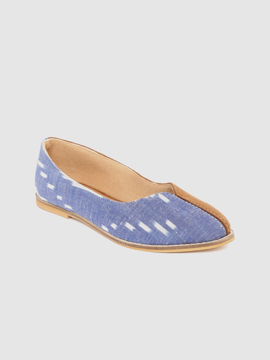 

Ekta Women Blue & Brown Ikat Woven Design Handcrafted Ballerinas