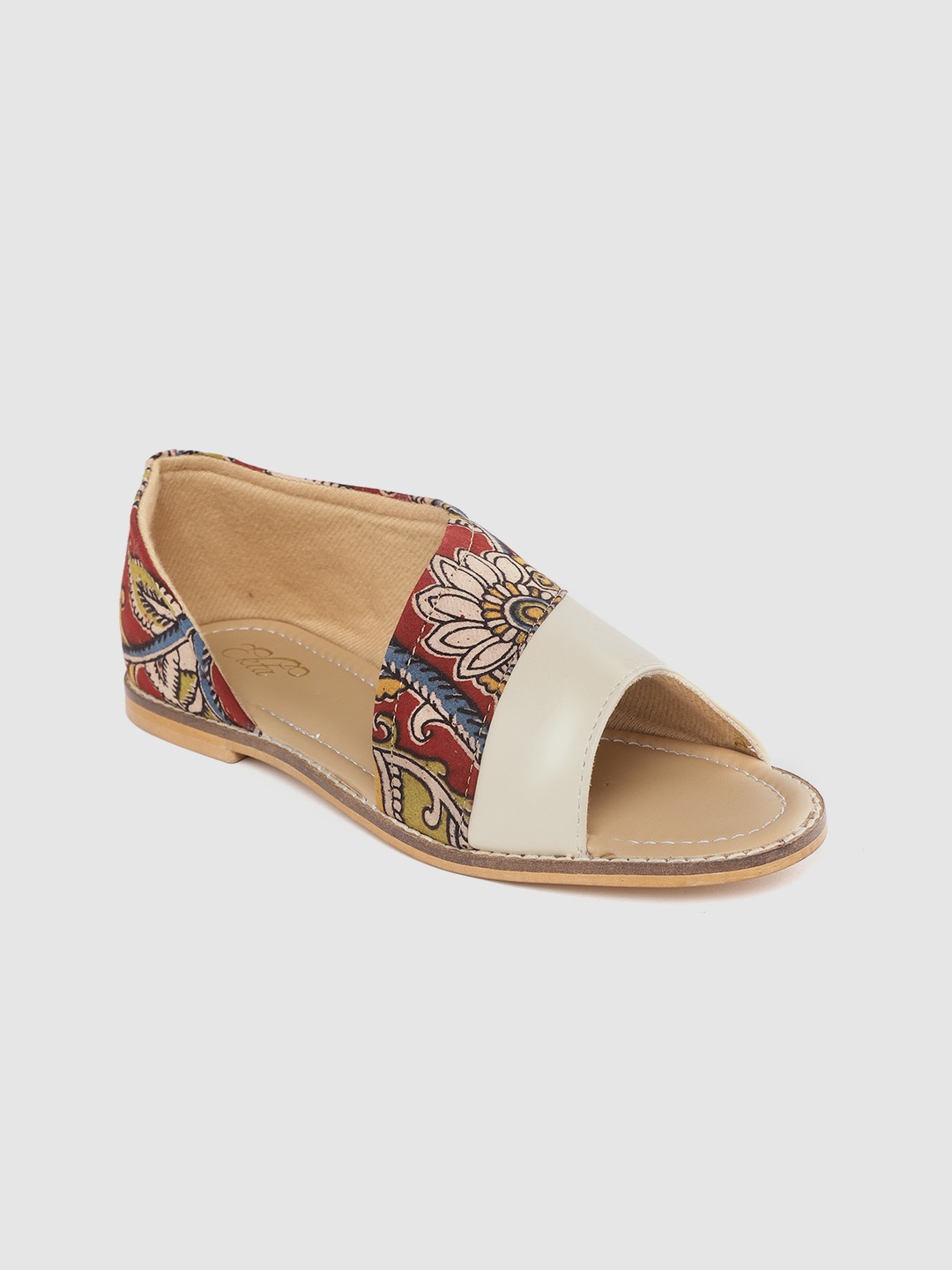 

Ekta Women Maroon & Off-White Floral Printed Handcrafted Open-Toe Flats