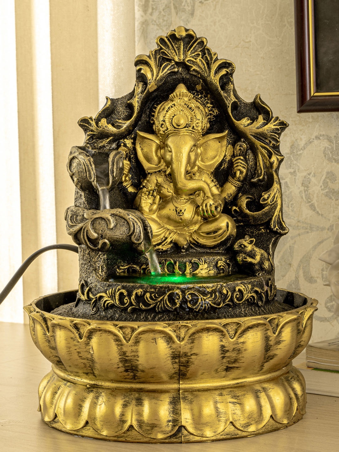 

TIED RIBBONS Black & Gold-Toned Power Operated Welcome Home Ganesha LED Water Fountain