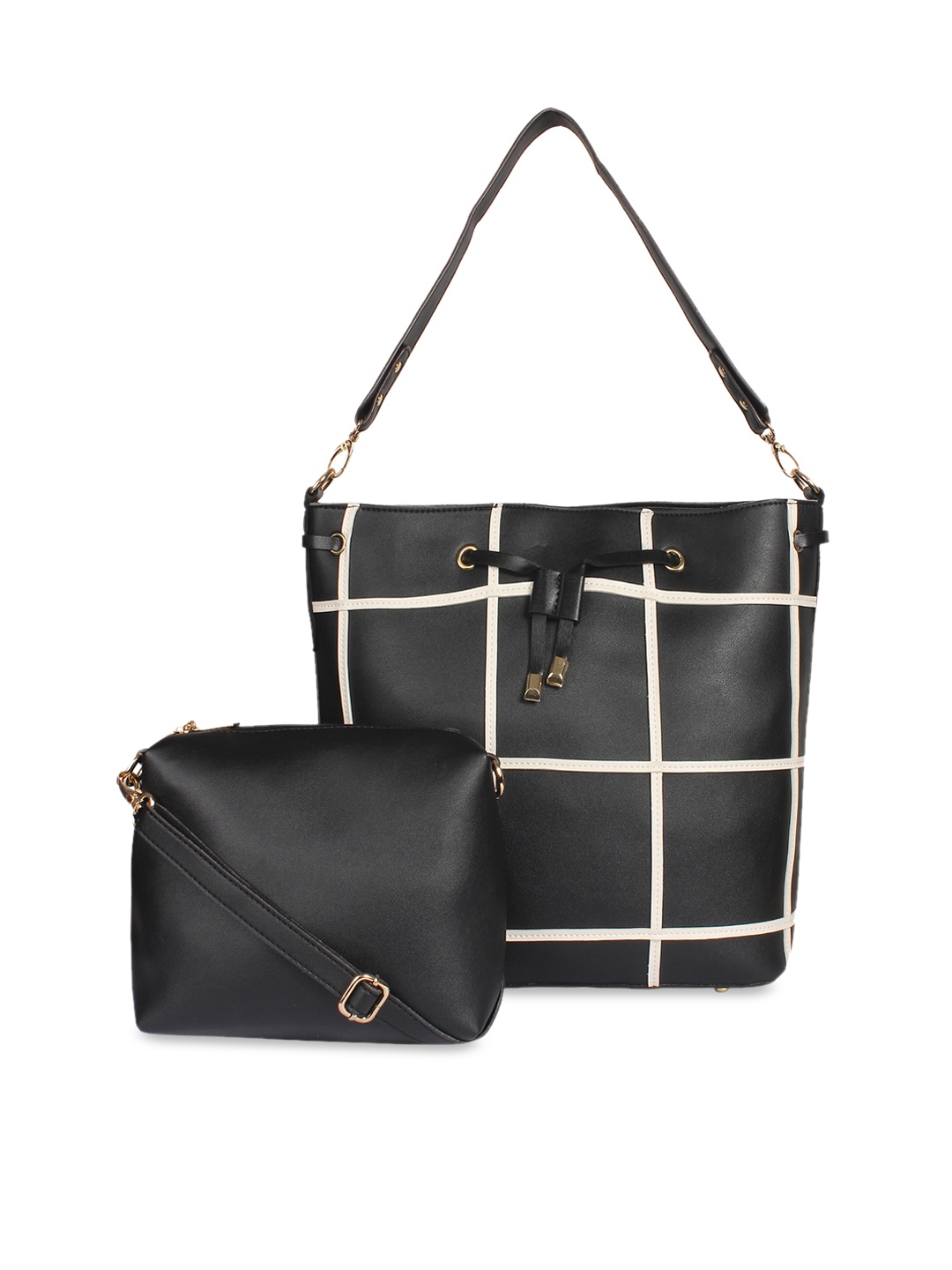 

red pout Black & White Checked Shoulder Bag