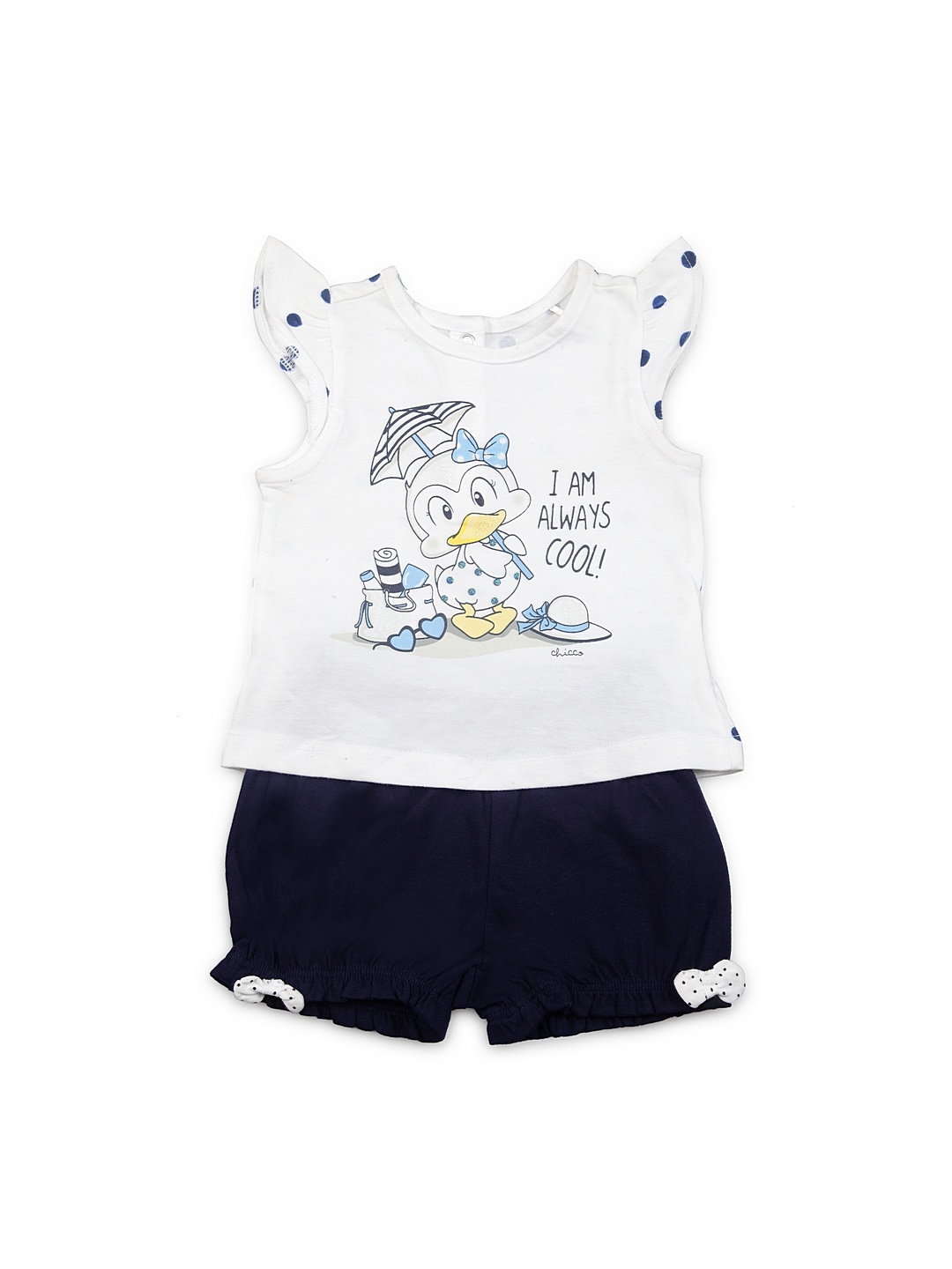 

Chicco Girls White & Navy Blue Printed Co-Ords Set with Bow Detail