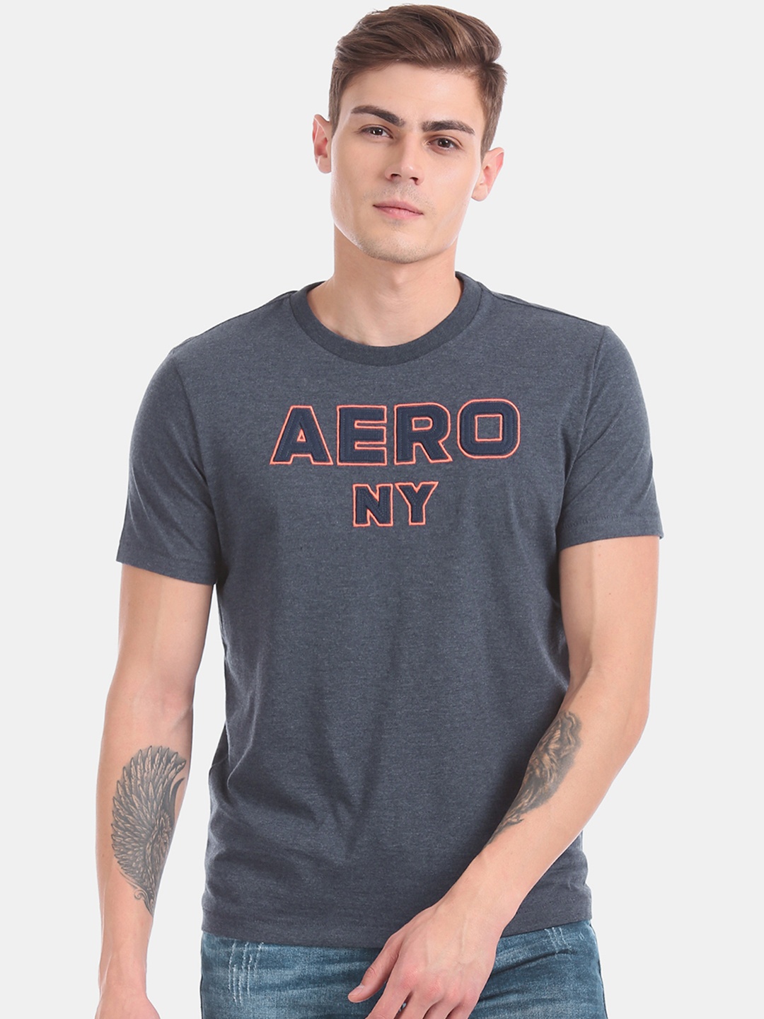 

Aeropostale Men Navy Blue Printed Round Neck T-shirt