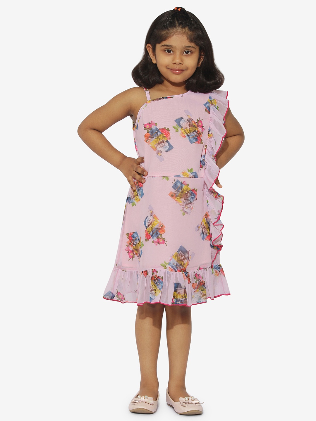 

Stylo Bug Girls Pink & Blue Printed A-Line Dress