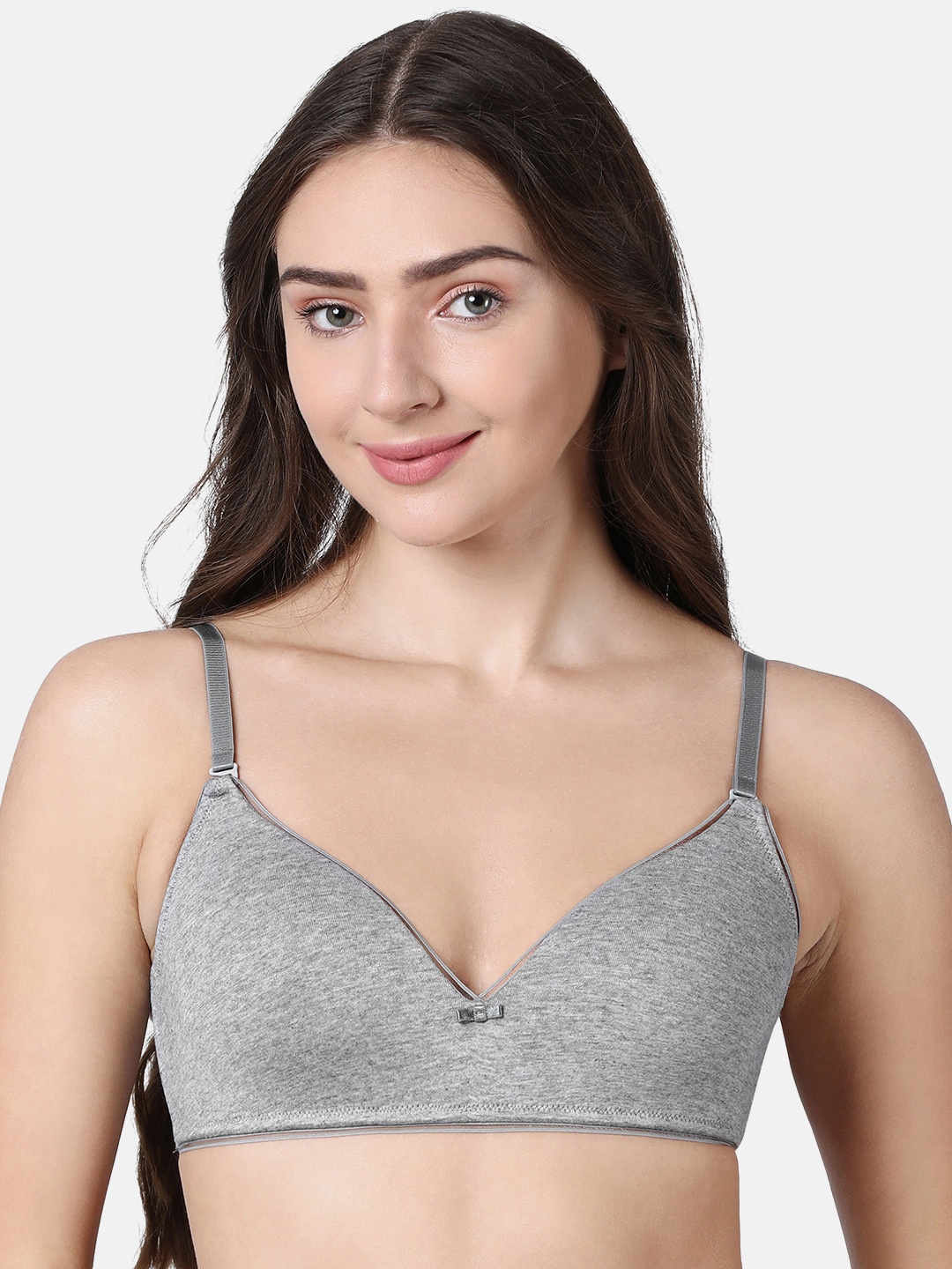 

Enamor Grey Solid Non-Wired Lightly Padded T-shirt Bra A028