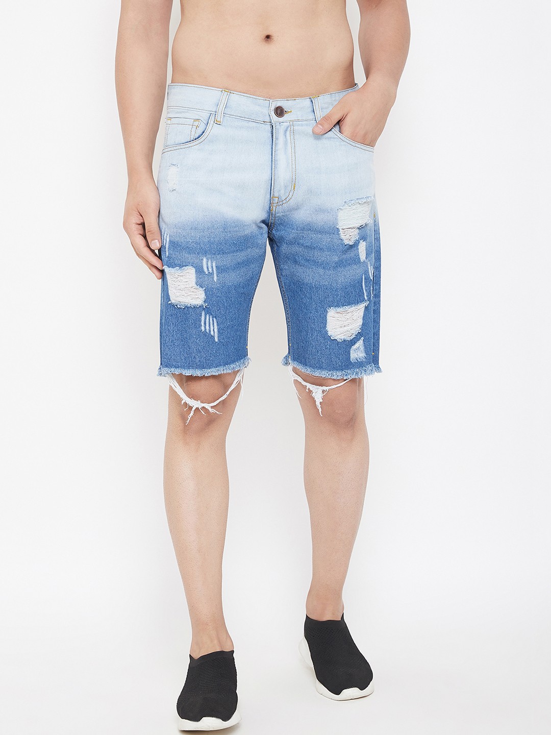 

FUGAZEE Men Blue & Turquoise Blue Ombre Dyed Slim Fit Denim Shorts
