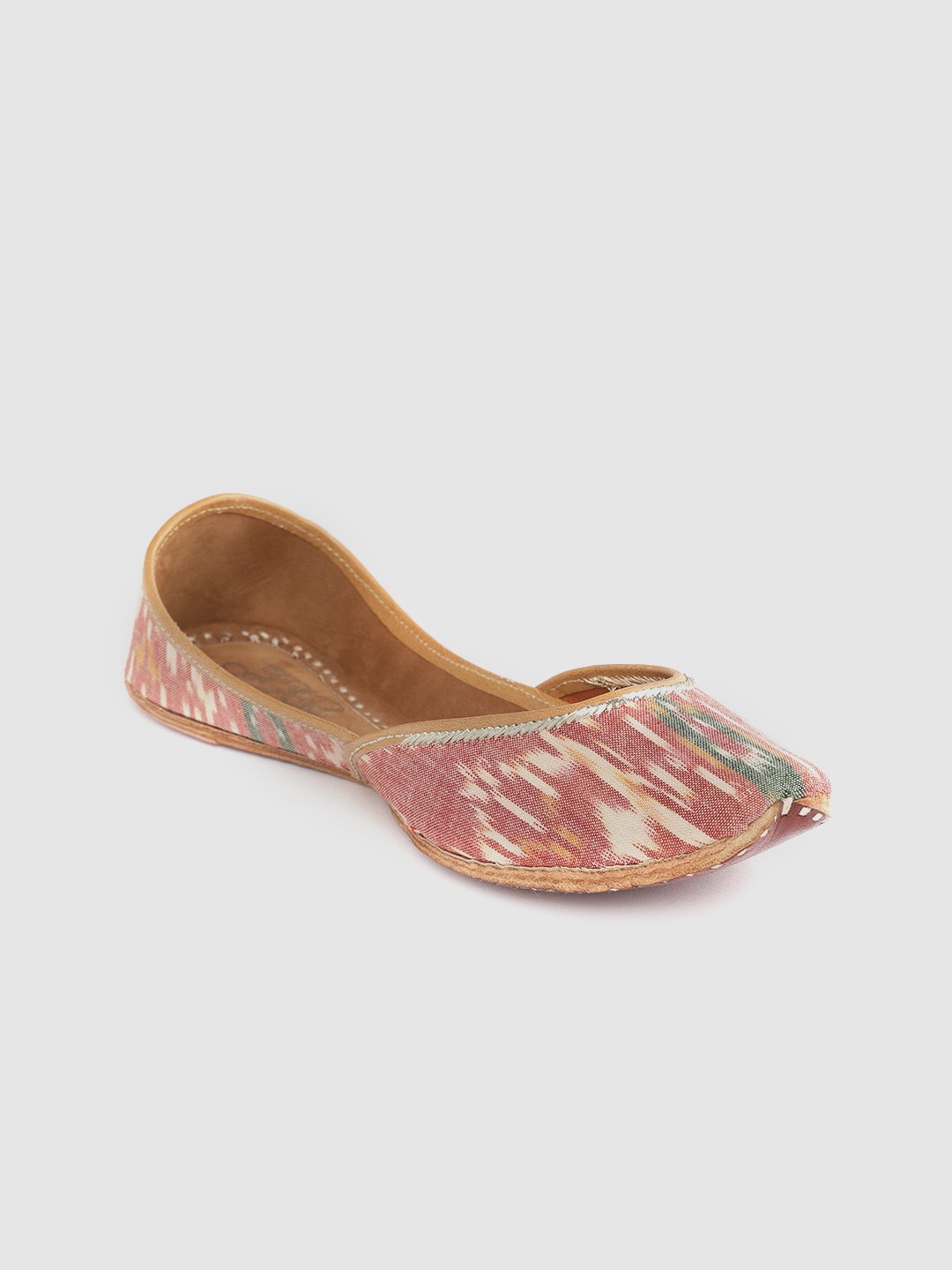 

Ekta Women Red & White Ikat Woven Design Leather Handcrafted Mojaris