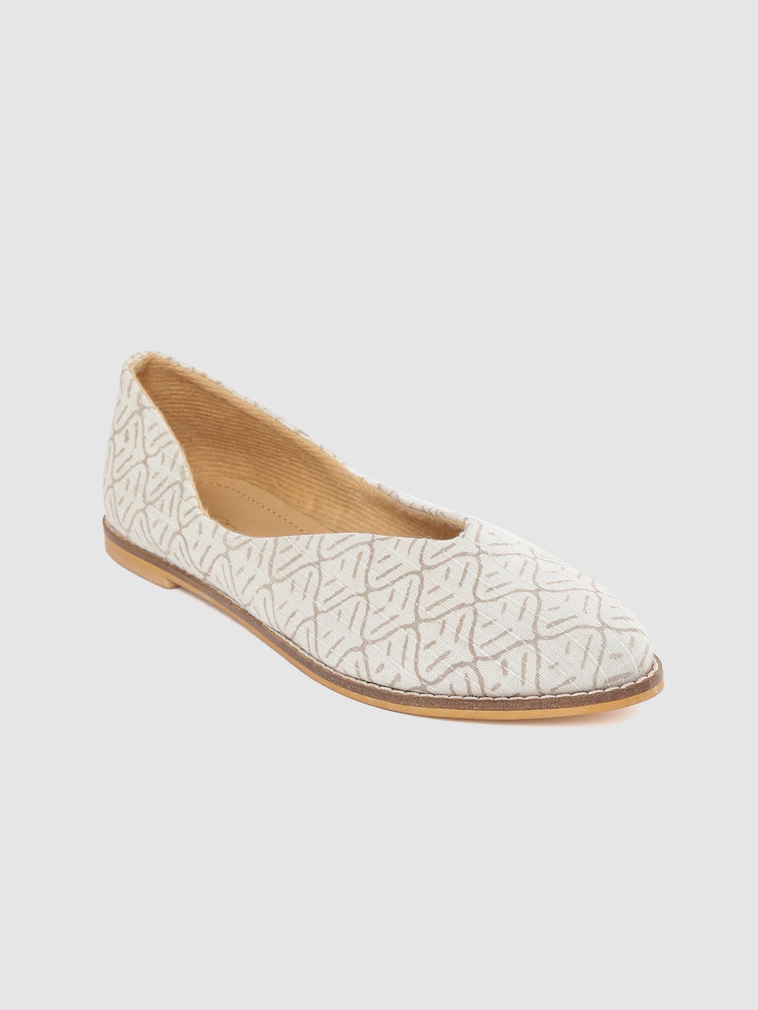 

Ekta Women Off White & Grey Printed Handcrafted Ballerinas