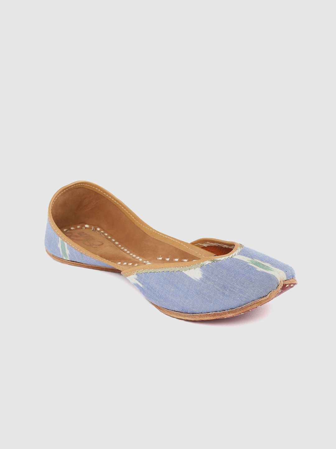 

Ekta Women Blue & White Printed Leather Mojaris