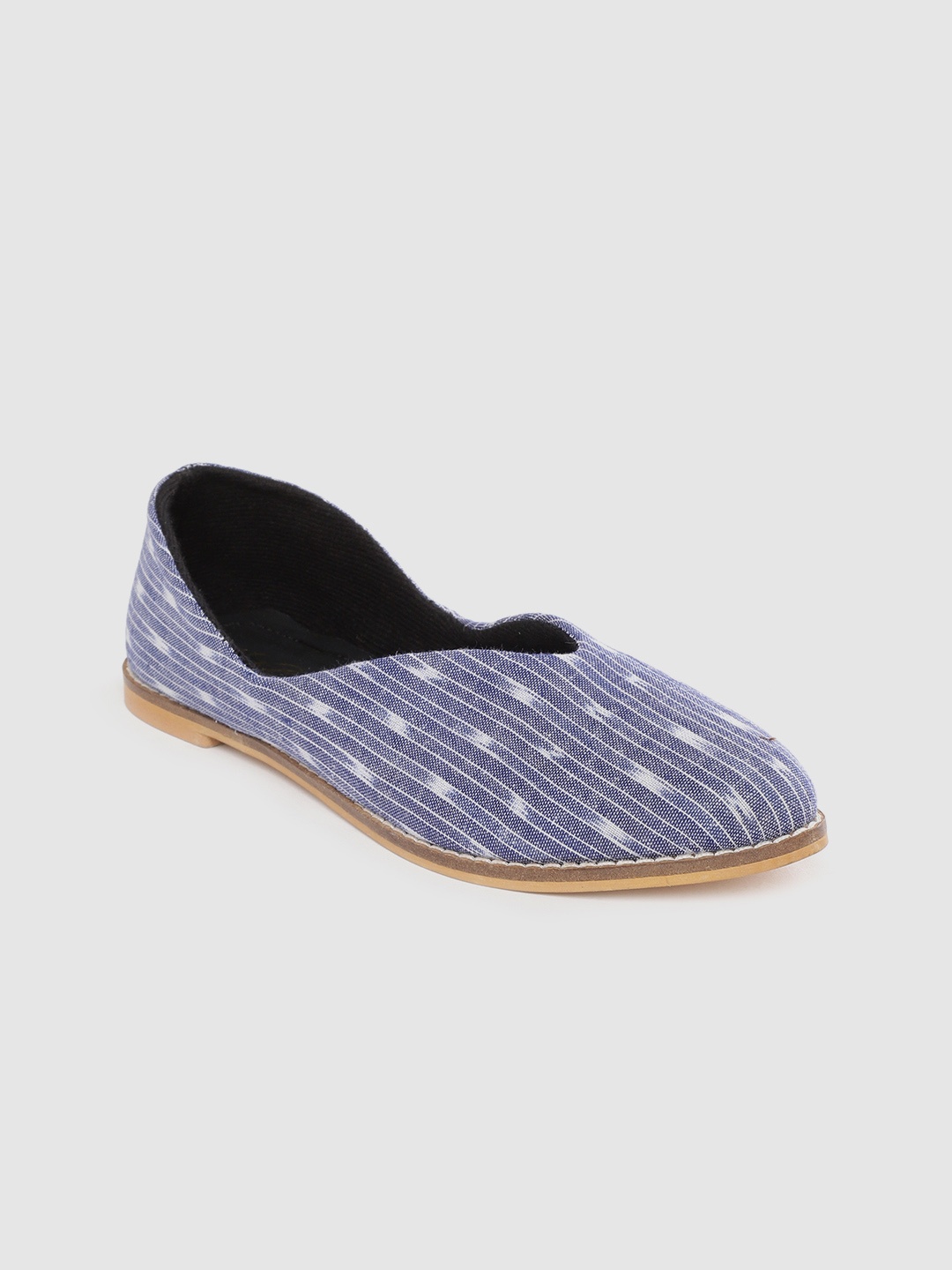 

Ekta Women Blue & White Ikat Woven Design Handcrafted Ballerinas