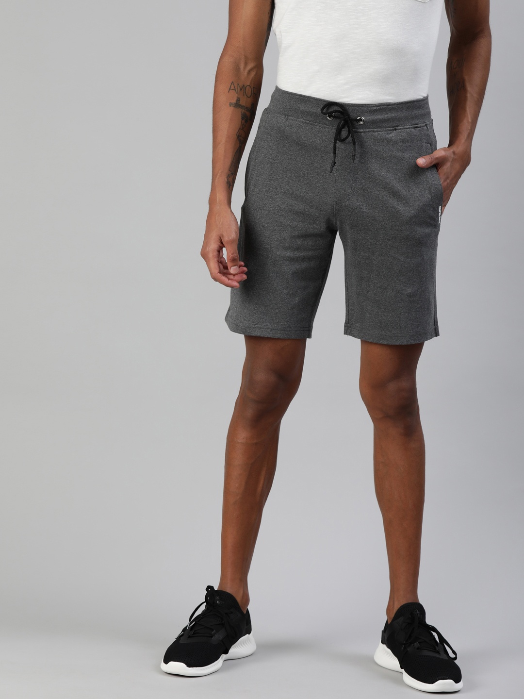 

TOM BURG Men Grey Melange Solid Regular Fit Sports Shorts