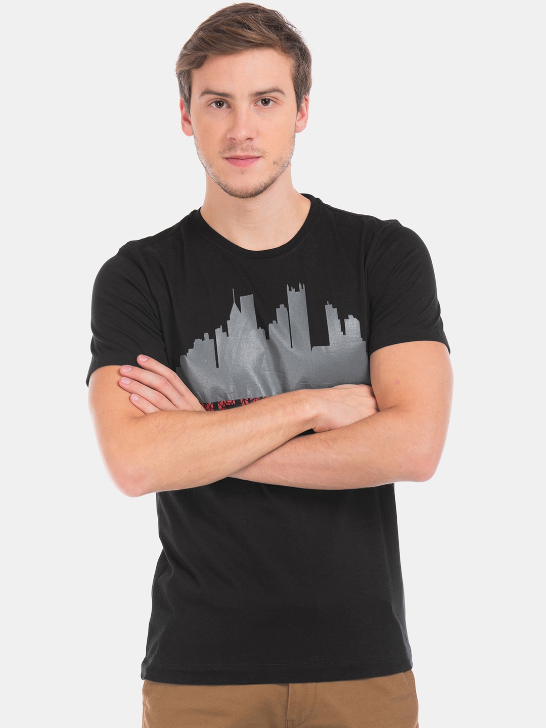 

Arrow Men Black Printed Slim Fit Round Neck Pure Cotton T-shirt