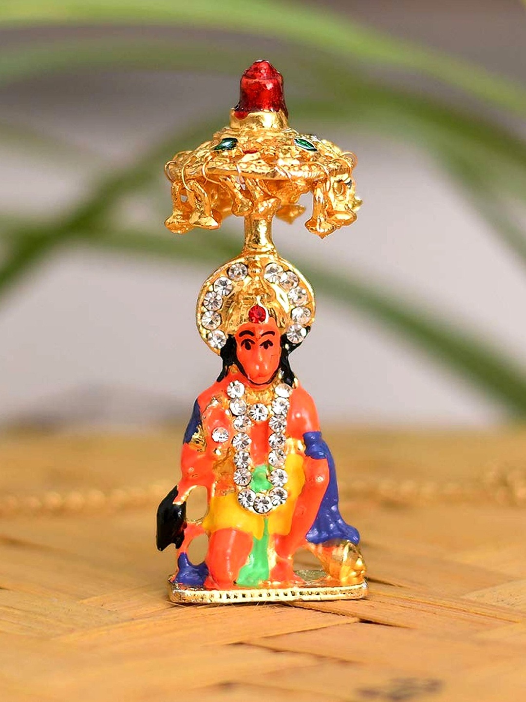 

CraftVatika Gold-Toned & Orange Sitting Hanuman Idol Showpiece